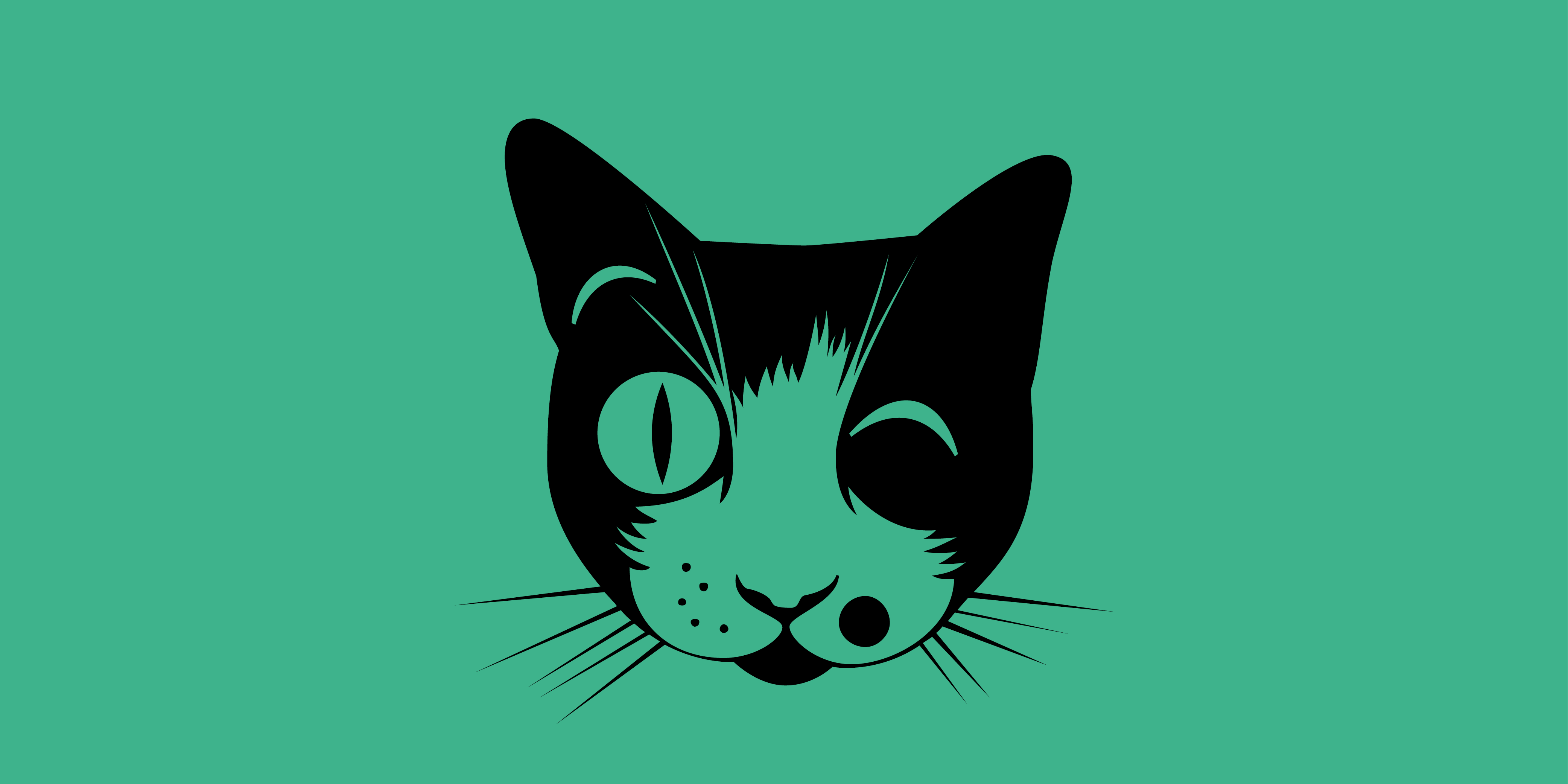 Winking cat face on a green background