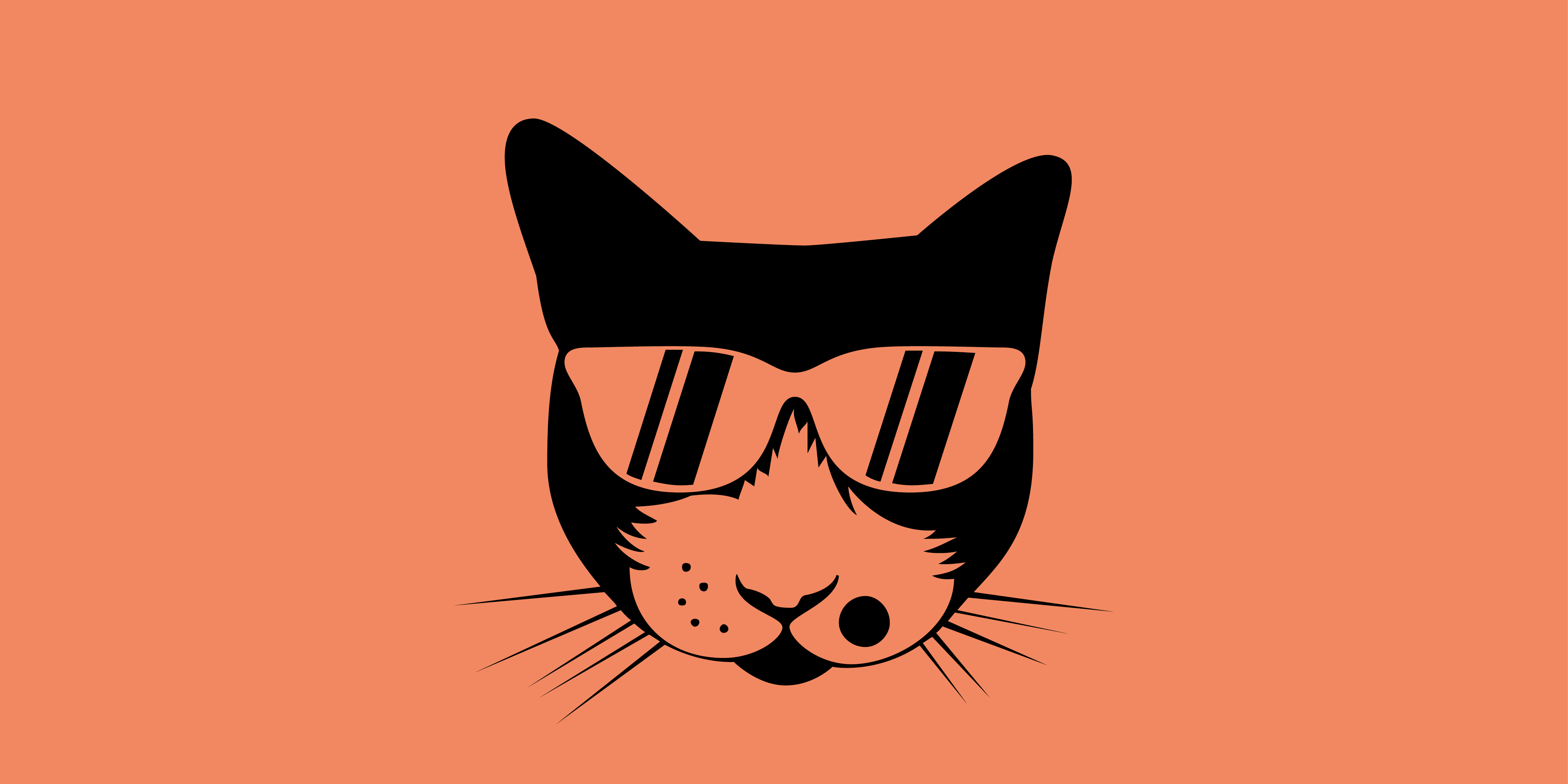 Smiling cat face with sunglasses on an orange background